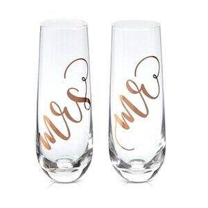 Durable Mr & Mrs Champagne Flutes - 10 oz Clear Set for Special Toasts